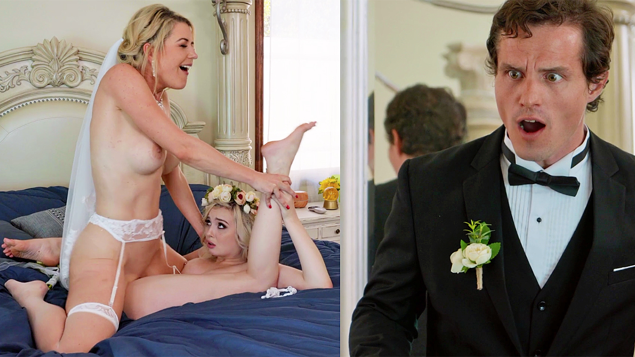 The groom catches the wifey tribbing a girl-on-girl