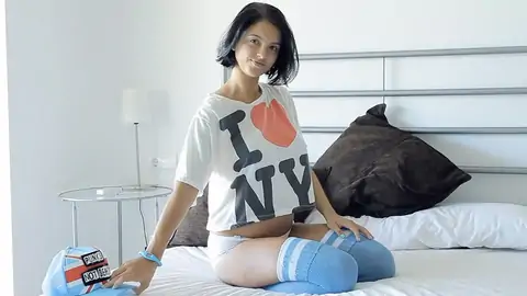 Teenager stunner taunting with yam-sized inborn bosoms and petite booty