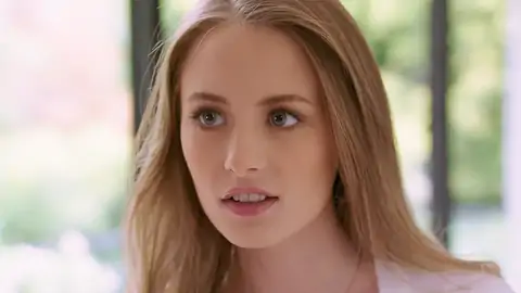 Appreciative platinum-platinum-blonde stunner is on her knees for a facial cumshot