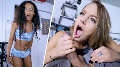 Dark-haired dark-hued spying on a fellow getting a POINT OF VIEW fellatio