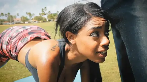 Defined dark-hued is met outdoor and she is seduced